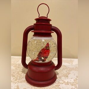 9.5" Red Lighted Lantern Cardinal Bird Glitter Snowglobe Christmas Battery
